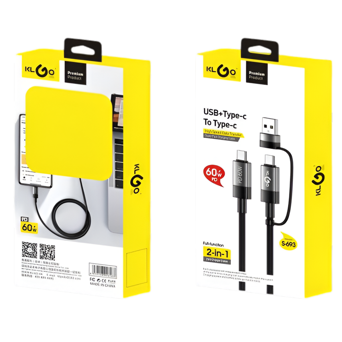 Καλώδιο Φόρτισης 2σε1 USB & Type-C Σε Type-C Fast Charge 60W KLGO S-693