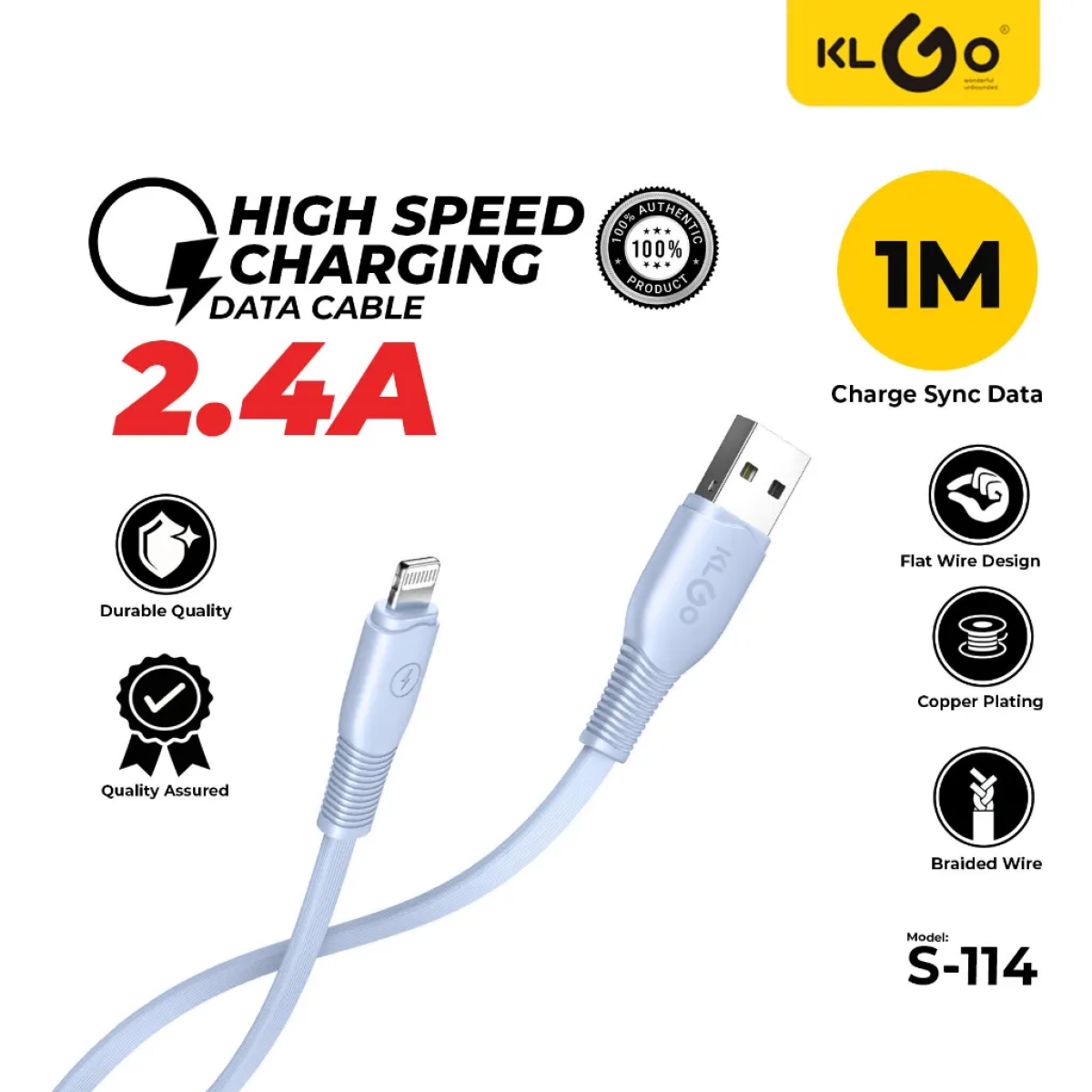Καλώδιο Φόρτισης & Data USB-Α Σε Micro USB Fast Charging 2.4A 1m Klgo S-114 - Image 6
