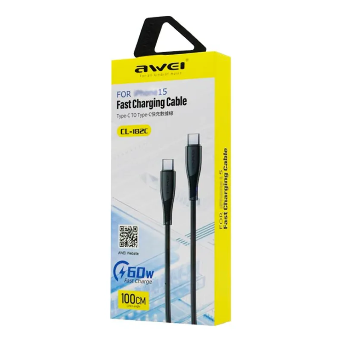 Καλώδιο Φόρτισης & Δεδομένων USB-C σε USB-C 60W Μαύρο 1m Awei Cl-182C - Image 2