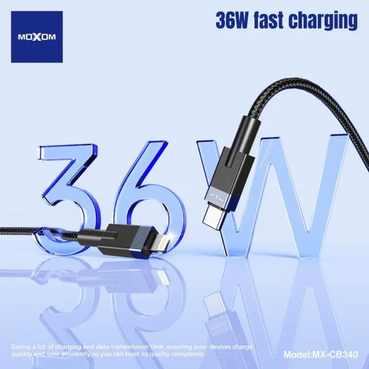 Καλώδιο Γρήγορης Φόρτισης & Δεδομένων 36W 2m Type-C Σε Lightning Moxom MX-CB340 - Image 2