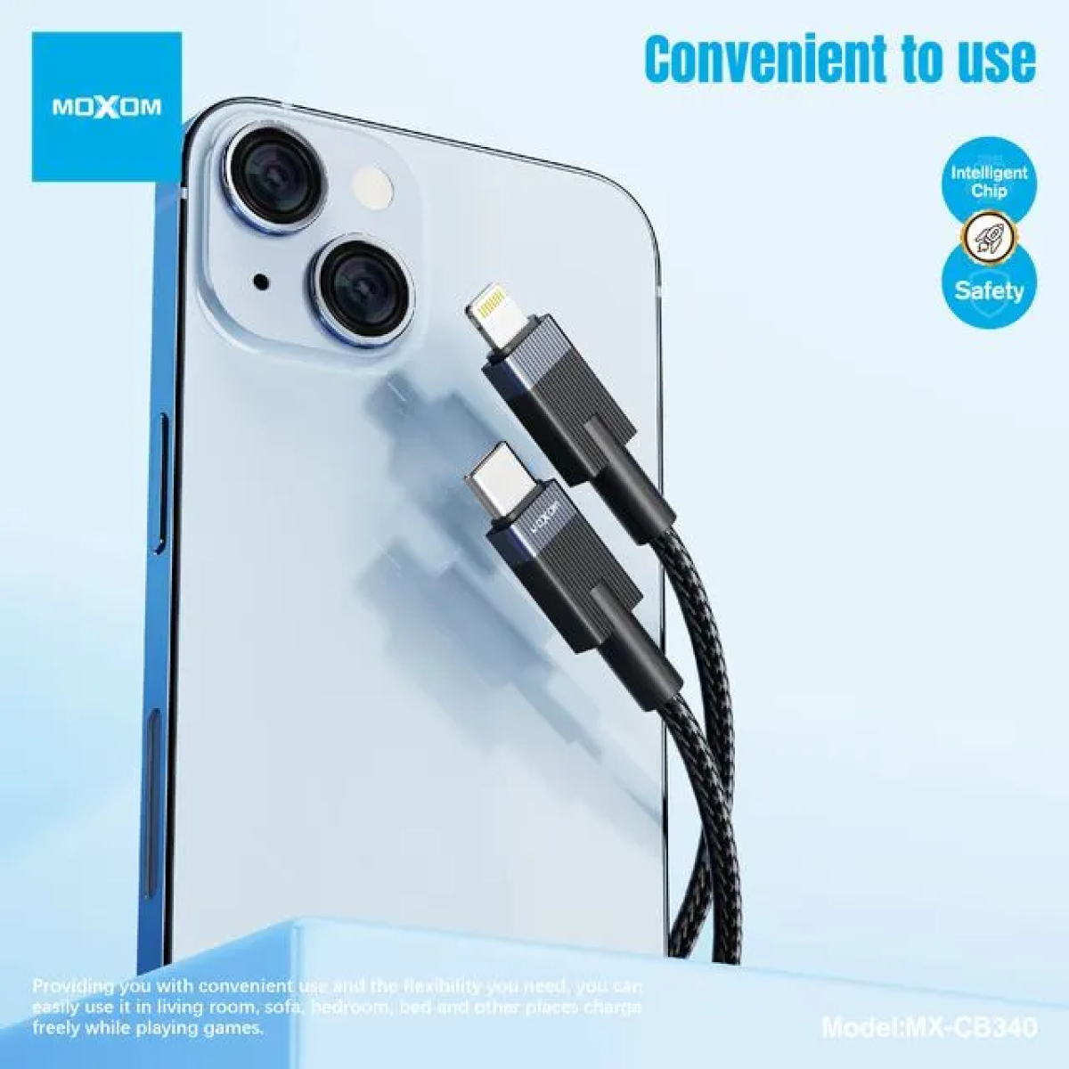 Καλώδιο Γρήγορης Φόρτισης & Δεδομένων 36W 2m Type-C Σε Lightning Moxom MX-CB340 - Image 3