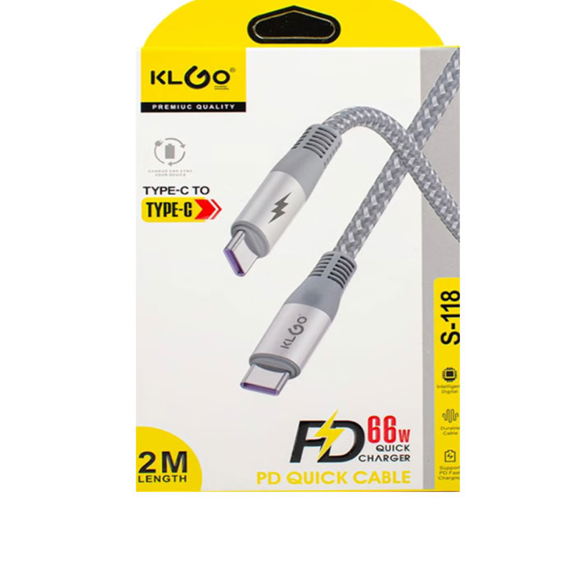 Καλώδιο Ταχείας Φόρτισης Type-C Σε Type-C 66W 2m Klgo S-118 - Image 2