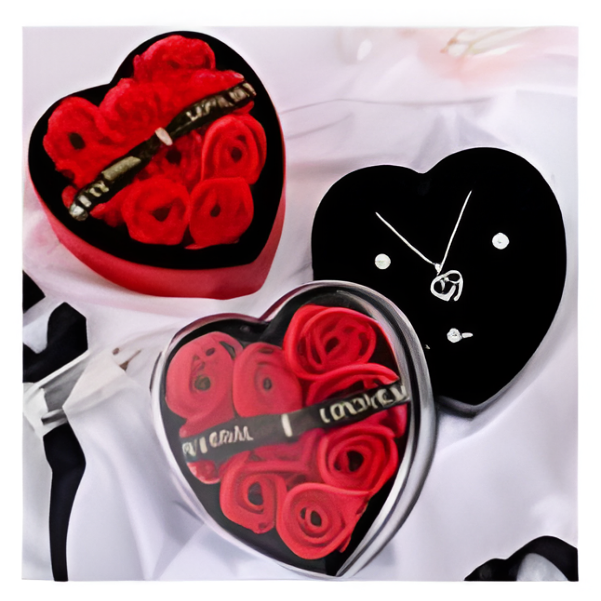 Κουτί Δώρου Πολυτελείας Καρδιά με Τεχνητά Τριαντάφυλλα & Θήκη Κοσμήματος 87682