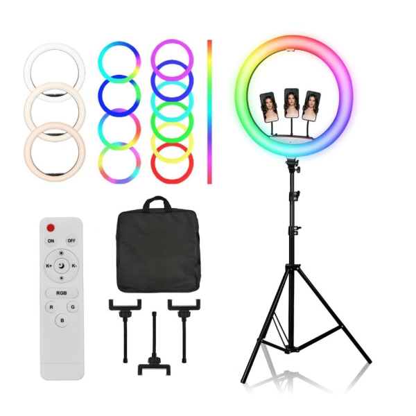 Led Ring Light LJJ-56 56cm 22'' με Τρεις Βάσεις Κινητού, Εναλλαγή Χρωμάτων και Τρίποδο - Μαύρο