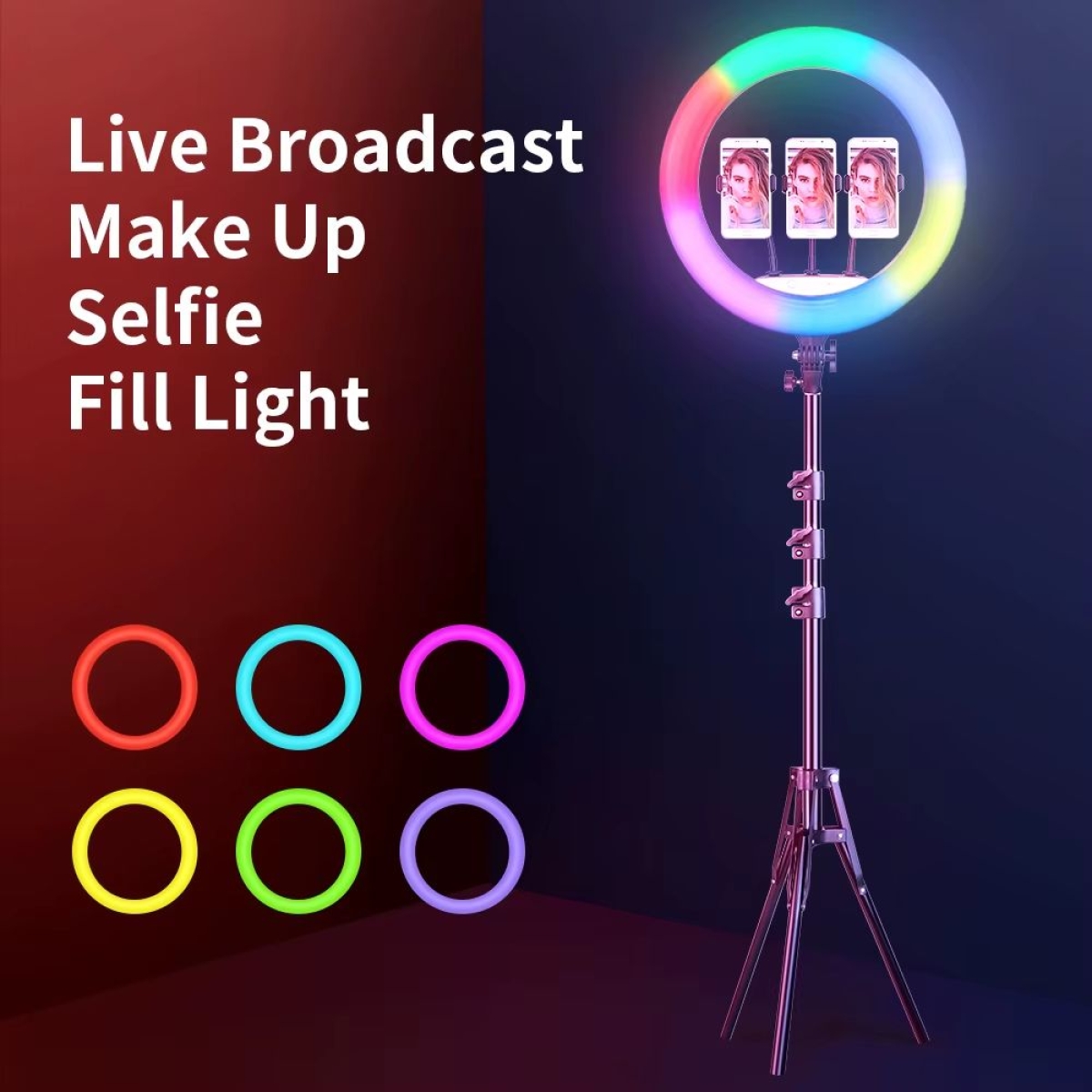 Led Ring Light LJJ-56 56cm 22'' με Τρεις Βάσεις Κινητού, Εναλλαγή Χρωμάτων και Τρίποδο - Μαύρο