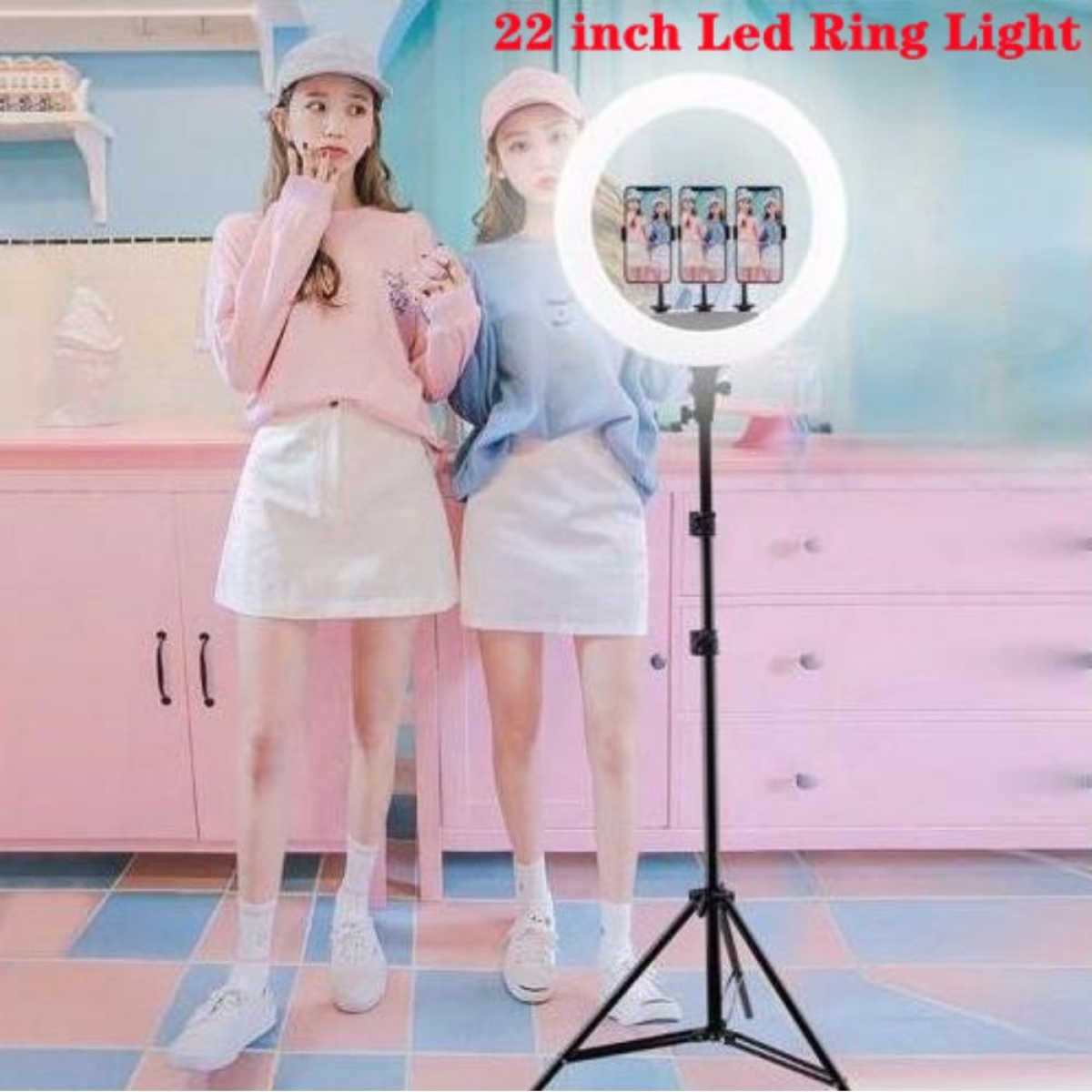 Led Ring Light LJJ-56 56cm 22'' με Τρεις Βάσεις Κινητού, Εναλλαγή Χρωμάτων και Τρίποδο - Μαύρο