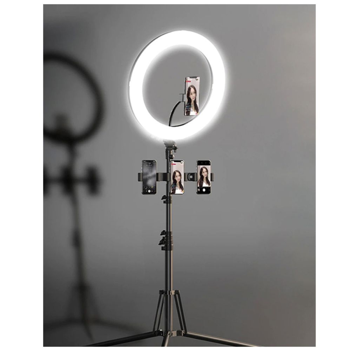 Led Ring Light LJJ-56 56cm 22'' με Τρεις Βάσεις Κινητού, Εναλλαγή Χρωμάτων και Τρίποδο - Μαύρο