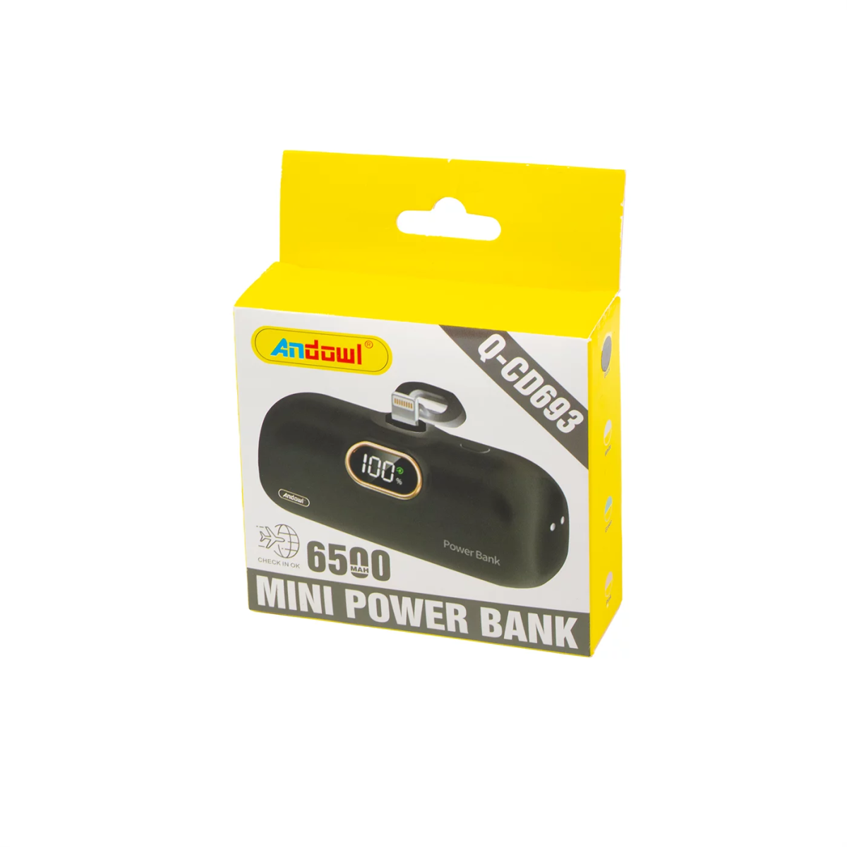 Mini Capsule Powerbank Lightning 6500mAh με Ένδειξη Μπαταρίας Andowl Q-CD693 Μαύρο - Image 3