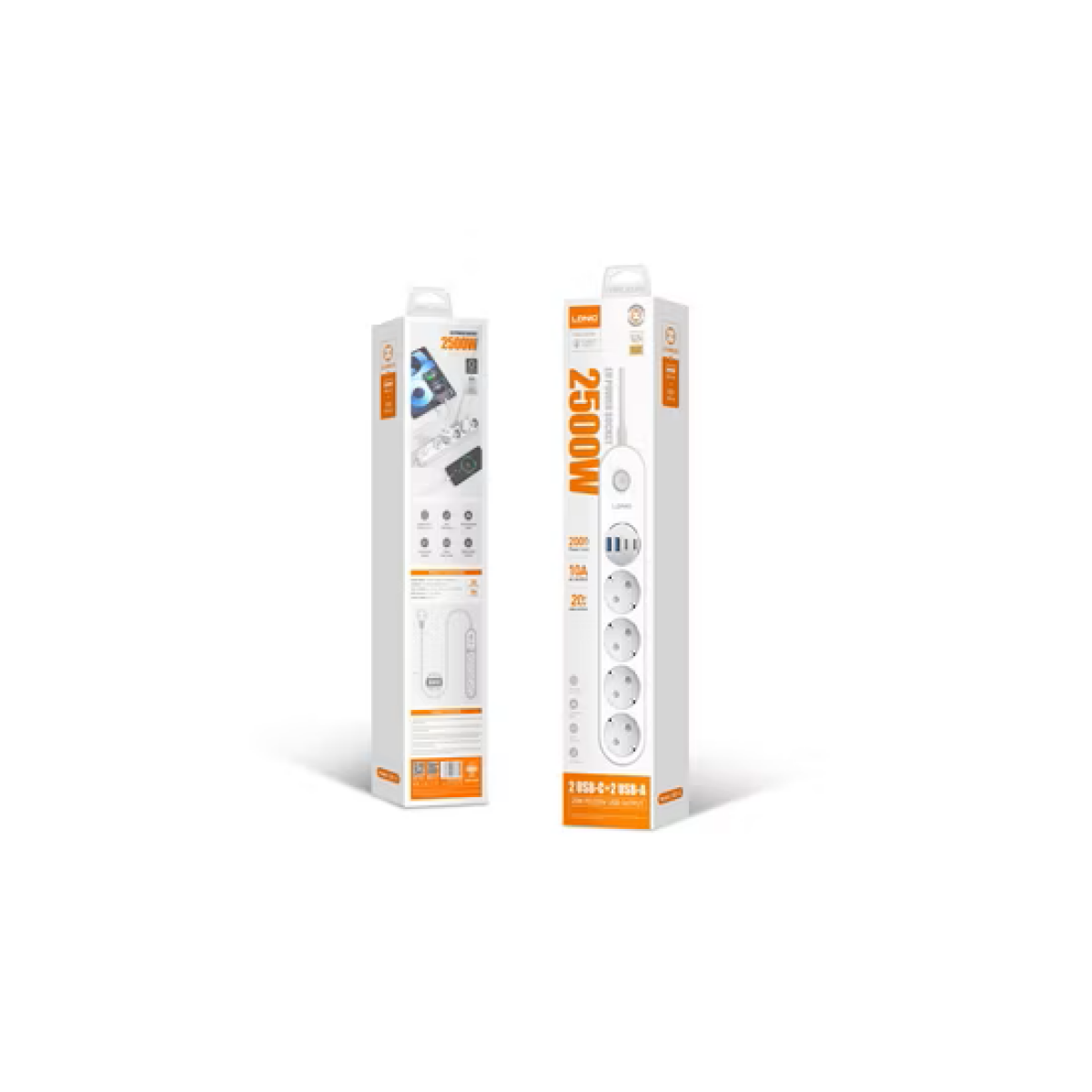 Πολύπριζο με 4 Πρίζες AC & 4 Θύρες USB 2500W LDNIO SE1-C Λευκό - Image 3