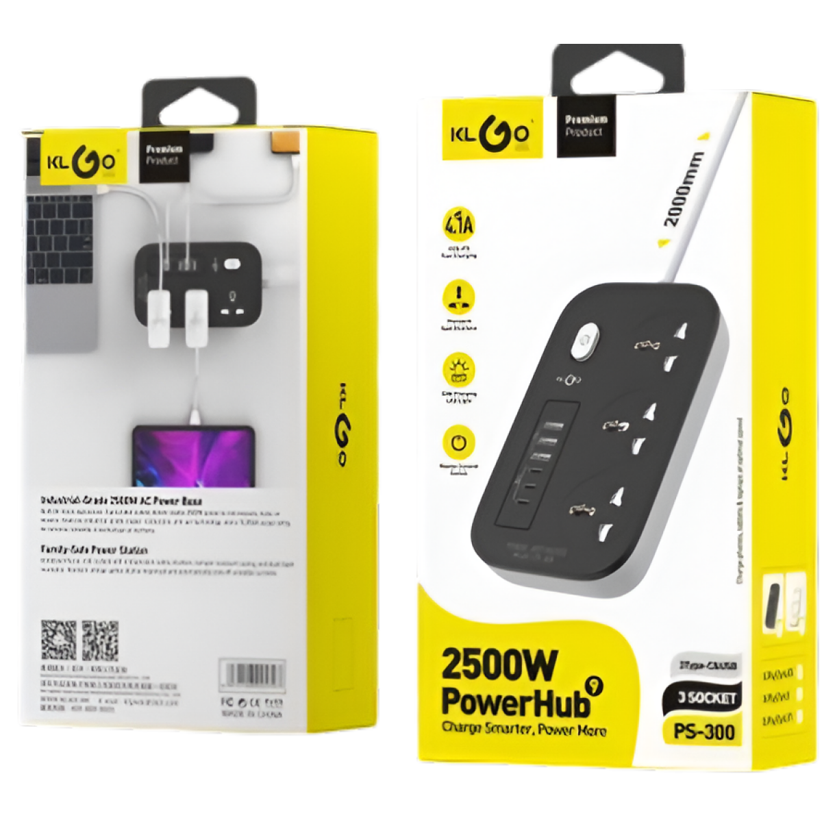 Πολύπριζο Με USB Θύρες 2500W Διακόπτη & Καλώδιο 2m Klgo PS-300