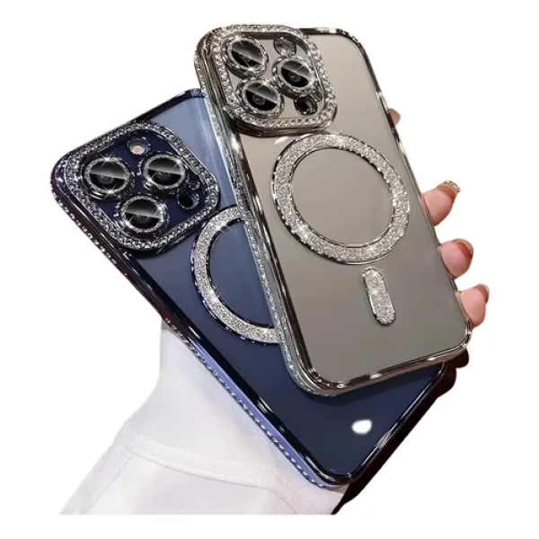 Θήκη Σιλικόνης Glitter με Strass MagSafe με Προστασία Κάμερας για iPhone 15 Plus