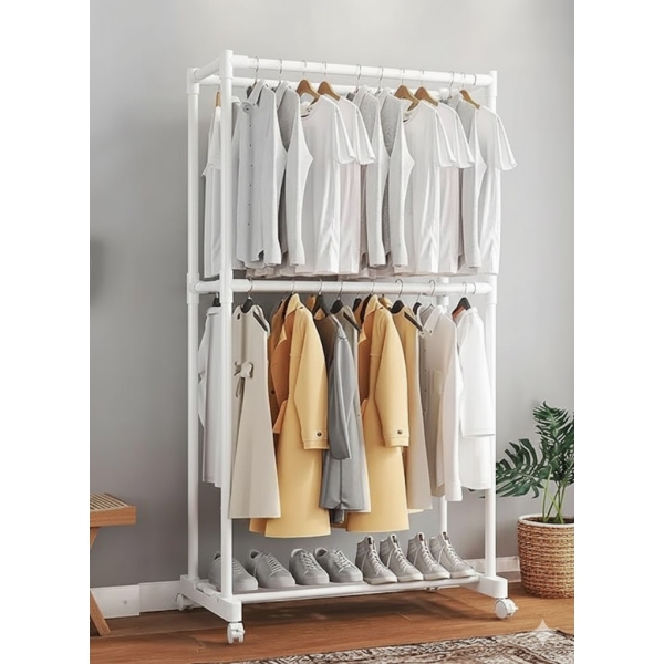 Τροχήλατη Μεταλλική Κρεμάστρα Δαπέδου 2 Επιπέδων 175x73x42cm A091