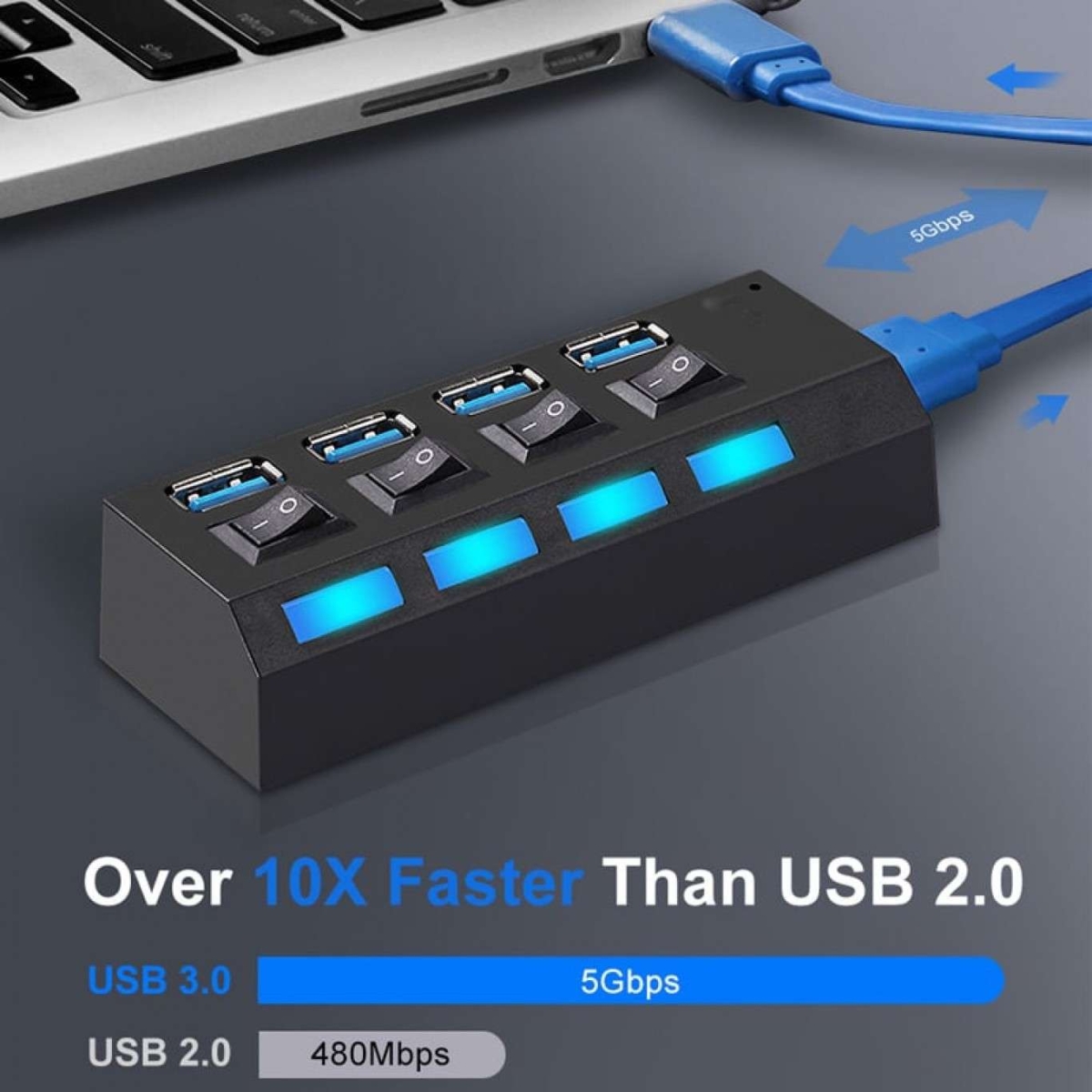 USB Hub Με 4 Θύρες USB-A Και Διακόπτες Treqa USB-4 Μαύρο - Image 2