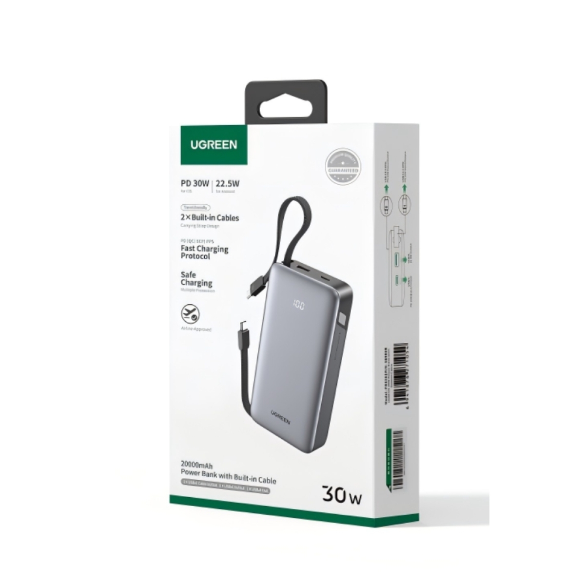 Power Bank 20000mAh PD 30W UGREEN PB528 55985B 2 Θέσεων, με 2 καλώδια USB-C Γκρι - Image 3