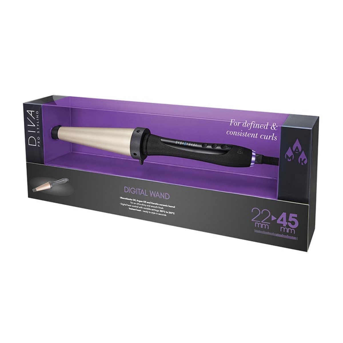 Diva Pro Digital Wand 22-45mm Επαγγελματικός Ψηφιακός Κώνος για Μπούκλες Μαλλιών Μαύρος - Image 2