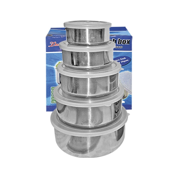 Δοχεία Τροφίμων Inox σετ=5τεμ 18x6cm/16cm/14cm/12cm/10cm Homie 101138 - 1 τμχ