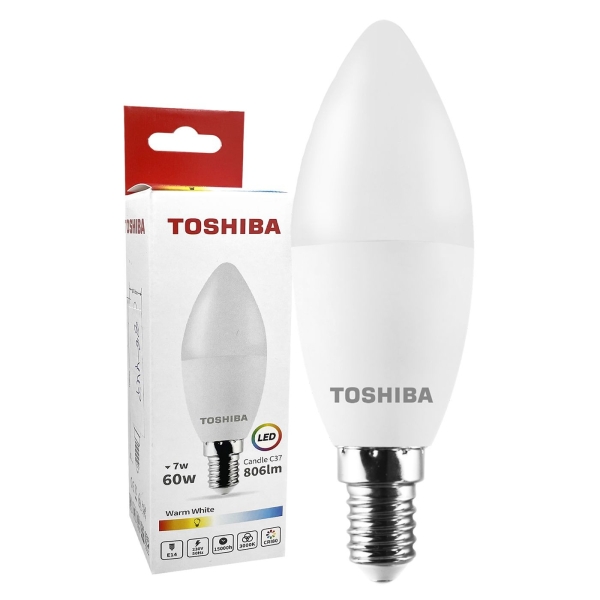 Λάμπα LED Toshiba Κερί για Ντουί e14 Θερμό Λευκό 230v N_std c37 e14 7w 3000k Toshiba 00168835 - 1 τμχ