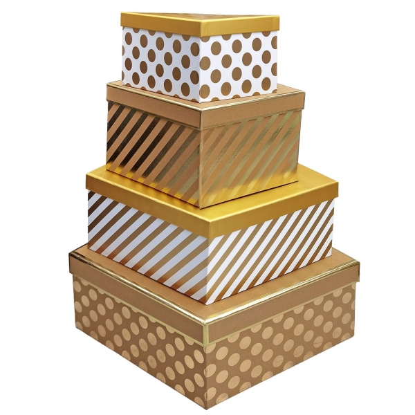 Κουτιά Χάρτινα Χρυσά Σετ=4 τεμ 24x19x14cm  28x24x15cm  34x31x16cm  38x35x18cm Xmasfest 1133993 - 1 τμχ