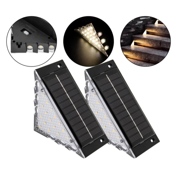 Αδιάβροχα Ηλιακά Φωτιστικά Σκάλας LED 22 SMD Θερμό Λευκό 3000K IP65 – Σετ 2 Τεμαχίων