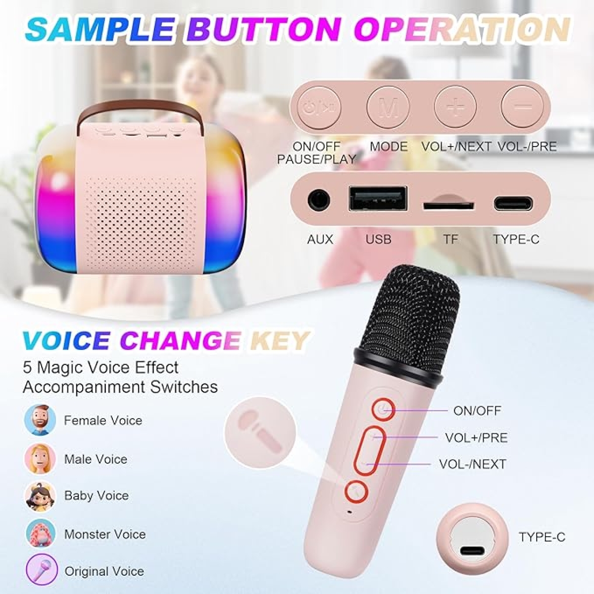 Aσύρματο Φορητό Ηχείο Karaoke Bluetooth Με Μικρόφωνο & RGB LED Φωτισμό K5 - Image 6