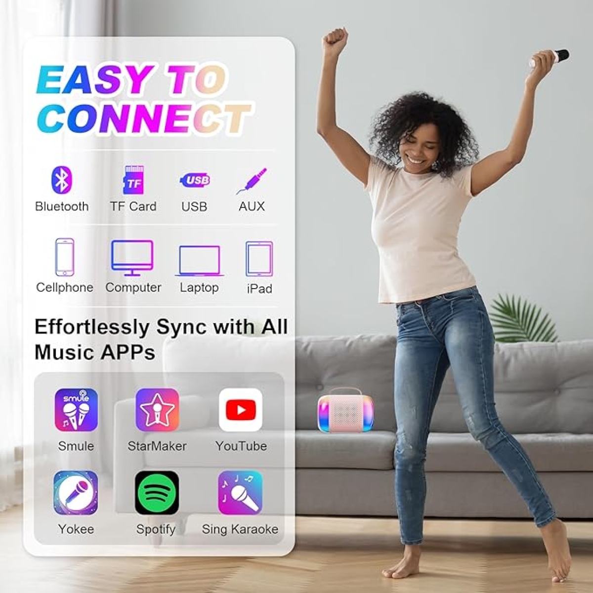 Aσύρματο Φορητό Ηχείο Karaoke Bluetooth Με Μικρόφωνο & RGB LED Φωτισμό K5 - Image 8