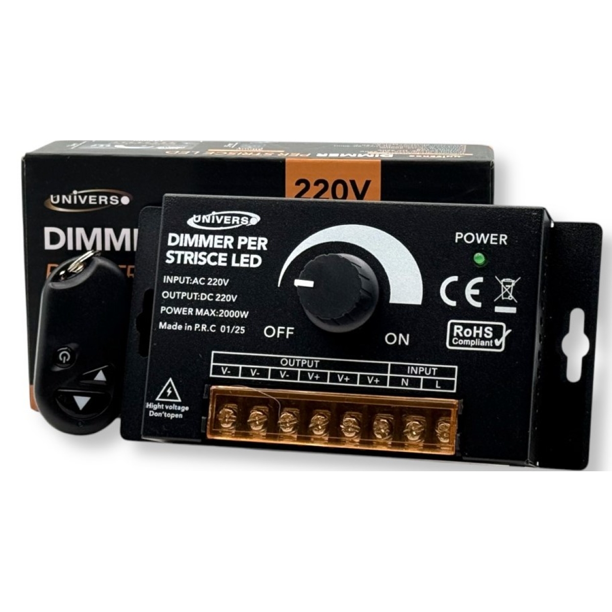 Dimmer Με Ροοστάτη Και Τηλεχειριστήριο Για Μονόχρωμες Ταινίες LED 220V 2000W Universo DM-220V - Image 2