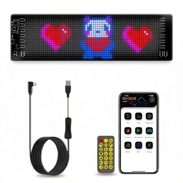 Εύκαμπτη LED πινακίδα RGB αυτοκινήτου Bluetooth με κινούμενες εικόνες και κείμενο μέσω εφαρμογής 102x348mm