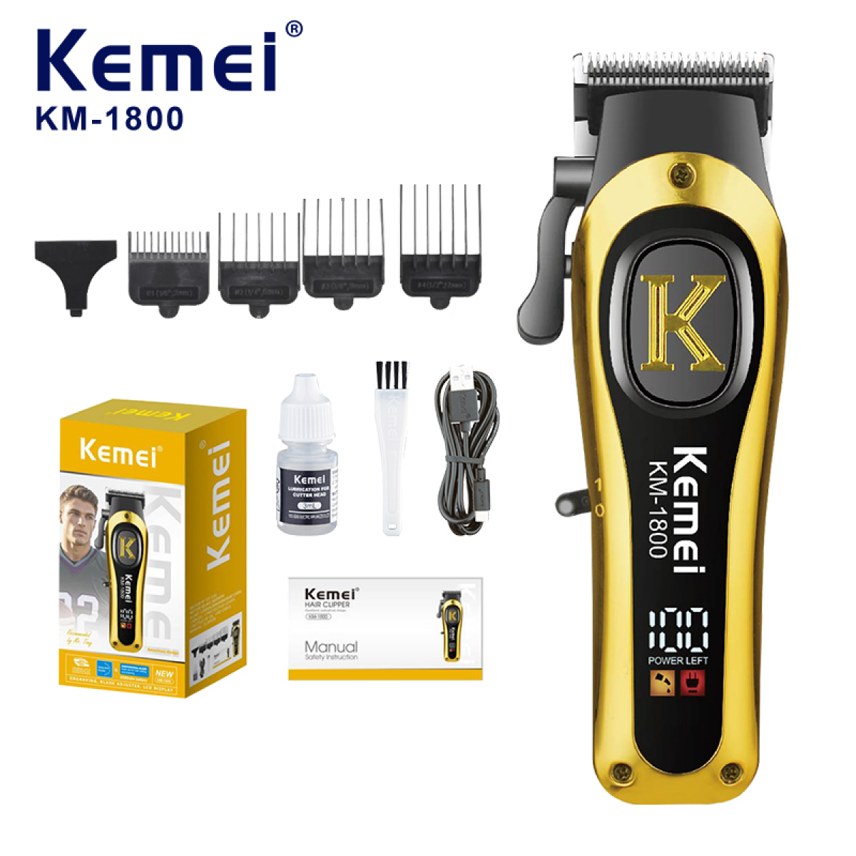 Επαναφορτιζόμενη Κουρευτική Μηχανή 2000mAh 5800rpm Kemei KM-1800 Χρυσό - Image 3