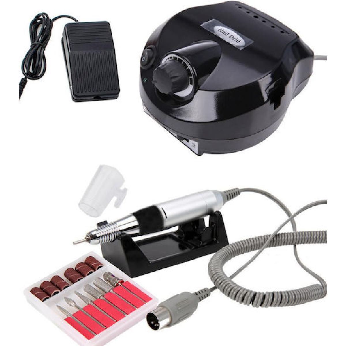 Επαγγελματικός Τροχός Νυχιών 30W 35000rpm Με Πεντάλ Και Σετ Φρεζών Μαύρος - Image 3