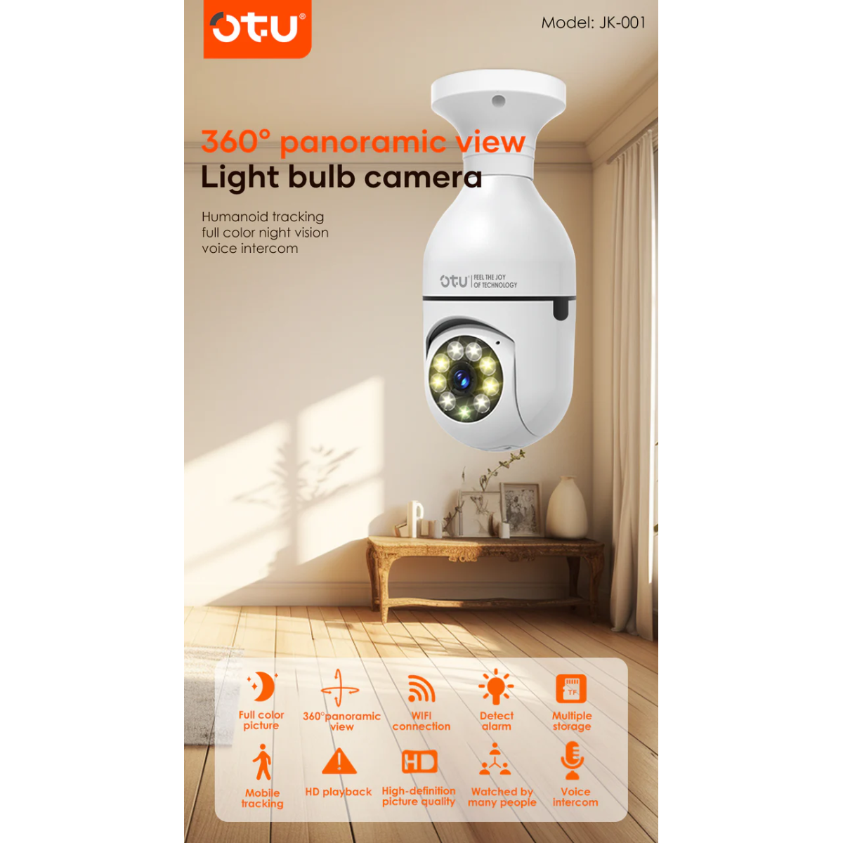 Έξυπνη Εσωτερική Κάμερα Ασφαλείας Πανοραμική 360° Με Ανίχνευση Και Αμφίδρομο Ήχο OTU JK-001 - Image 4