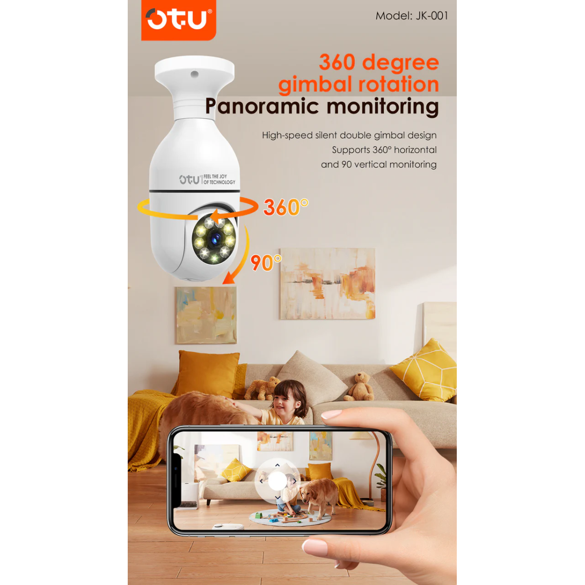 Έξυπνη Εσωτερική Κάμερα Ασφαλείας Πανοραμική 360° Με Ανίχνευση Και Αμφίδρομο Ήχο OTU JK-001 - Image 9