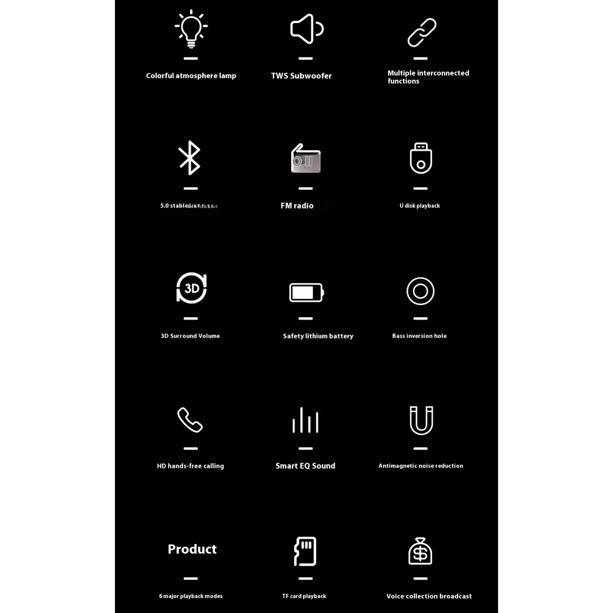 Φορητό Bluetooth Ηχείο Με RGB Φωτισμό Glass5+ Μαύρο - Image 7
