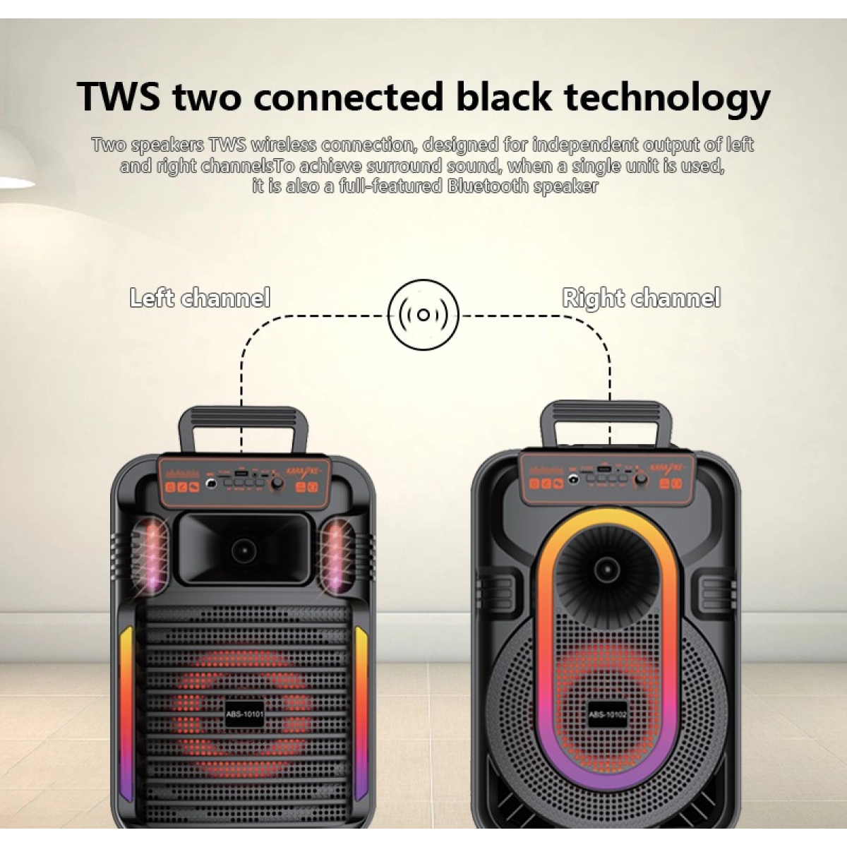 Φορητό Ηχείο Bluetooth 10" Με RGB Φωτισμό & Ασύρματο Μικρόφωνο ABS-10101 - Image 6