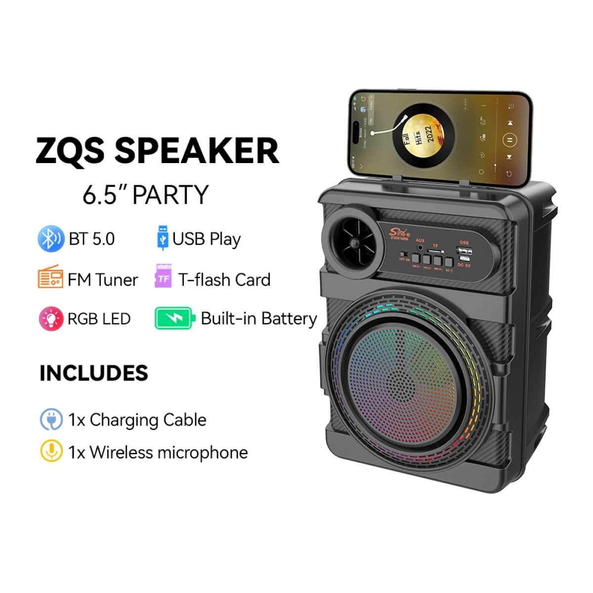 Φορητό Ηχείο Bluetooth 6,5" Με Ασύρματο Μικρόφωνο ZQS6168W - Image 5