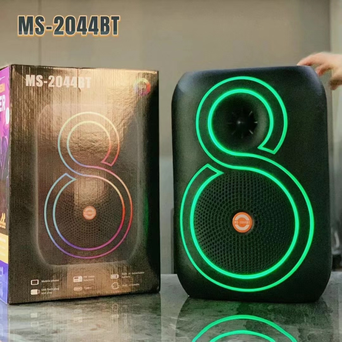 Φορητό Ηχείο Bluetooth 8” Με Μικρόφωνο Και RGB Φωτισμό MS-2044BT - Image 2