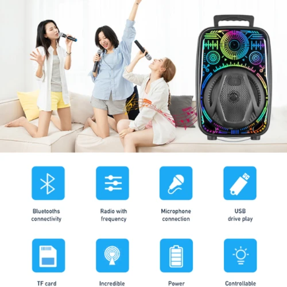 Φορητό Ηχείο Bluetooth 8" Με RGB Φωτισμό & Μικρόφωνο CH-880 - Image 3