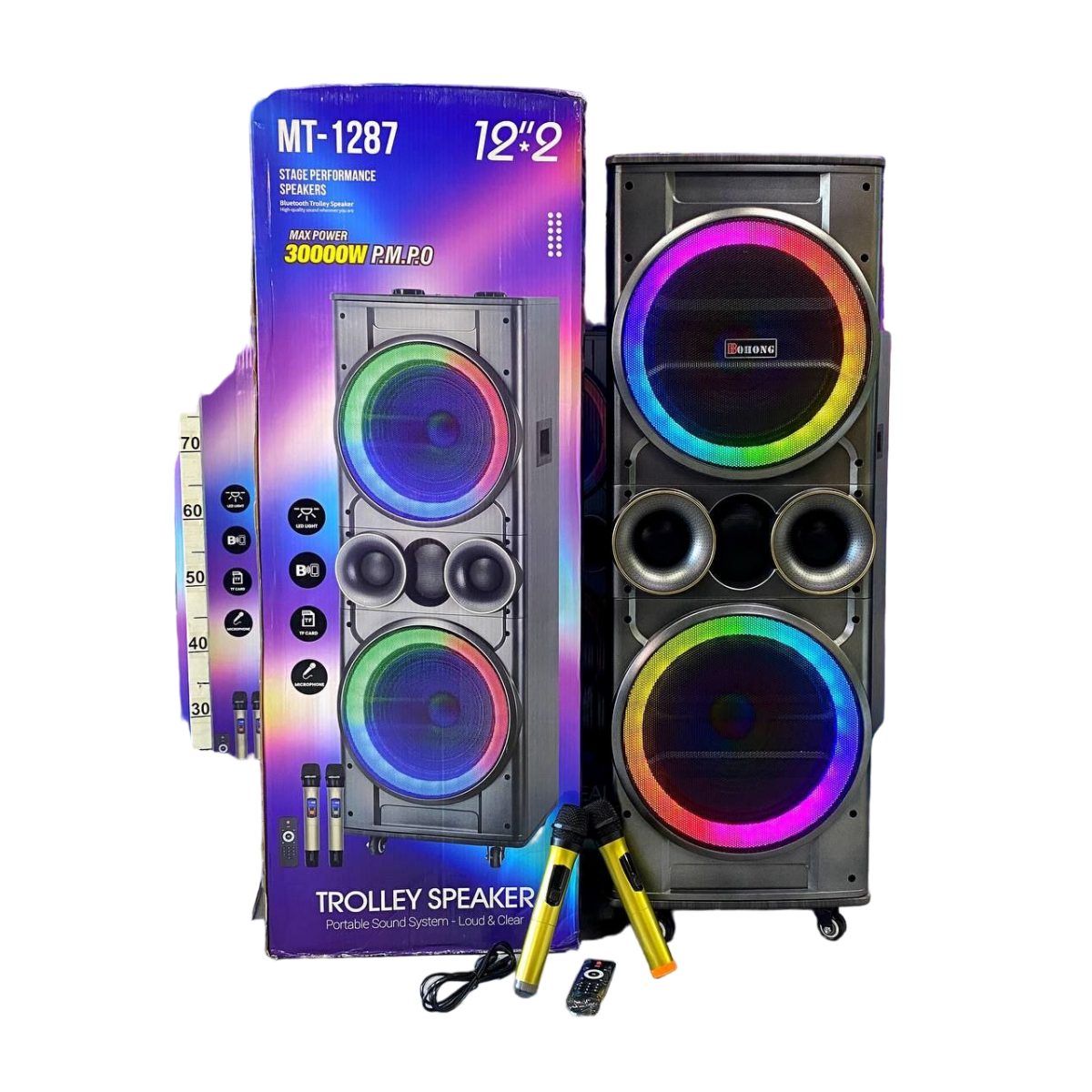 Φορητό Ηχείο Karaoke Bluetooth 2x12ʺ Με 2 Μικρόφωνα & Τηλεχειριστήριο MT-1287