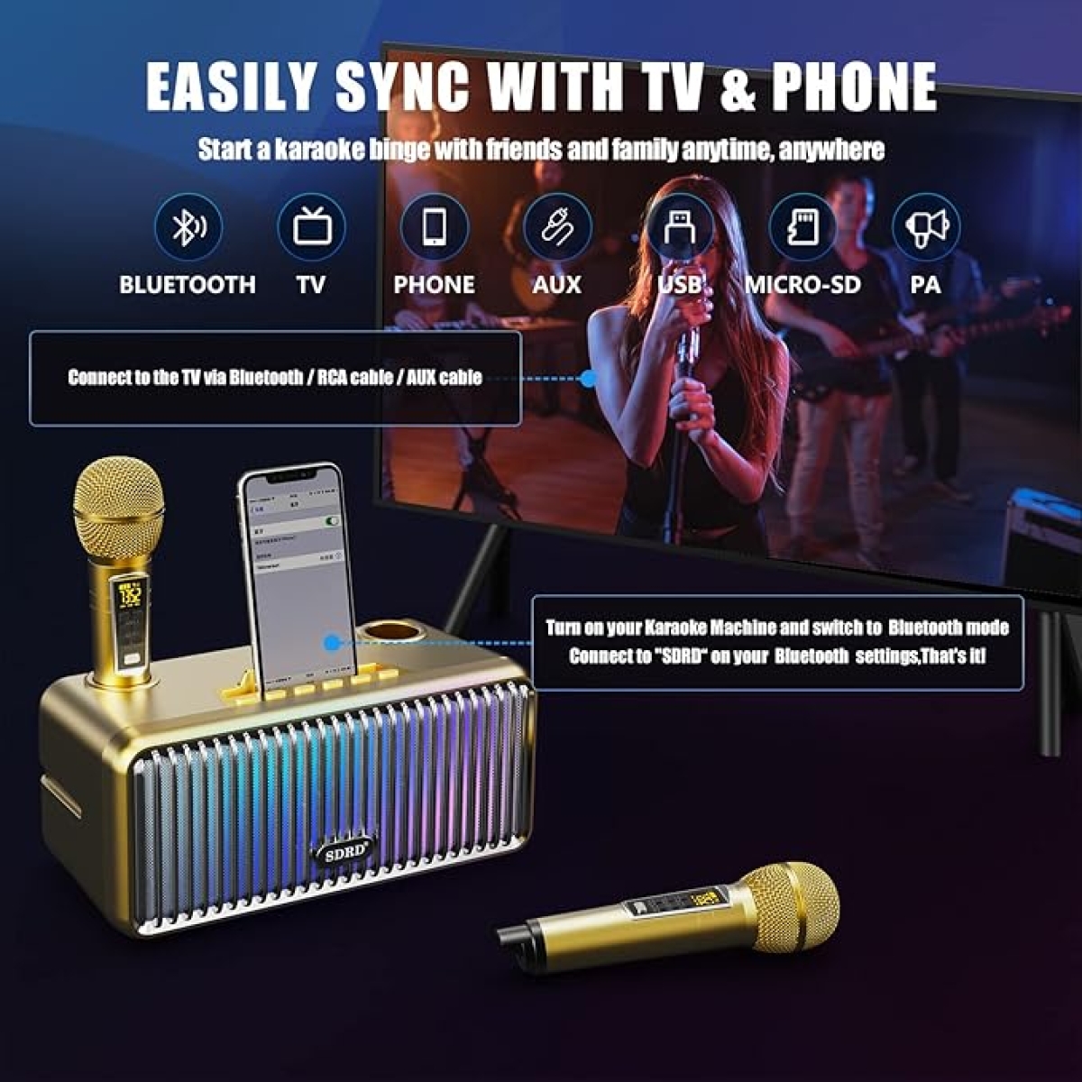 Φορητό Ηχείο Karaoke Bluetooth Με 2 Ασύρματα Μικρόφωνα & LED Φωτισμό SD-319P - Image 4