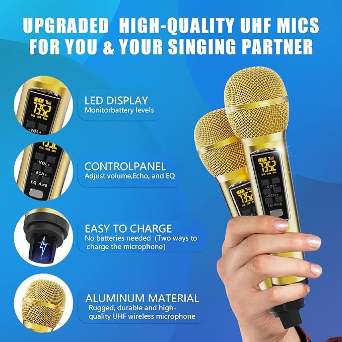 Φορητό Ηχείο Karaoke Bluetooth Με 2 Ασύρματα Μικρόφωνα & LED Φωτισμό SD-319P - Image 7