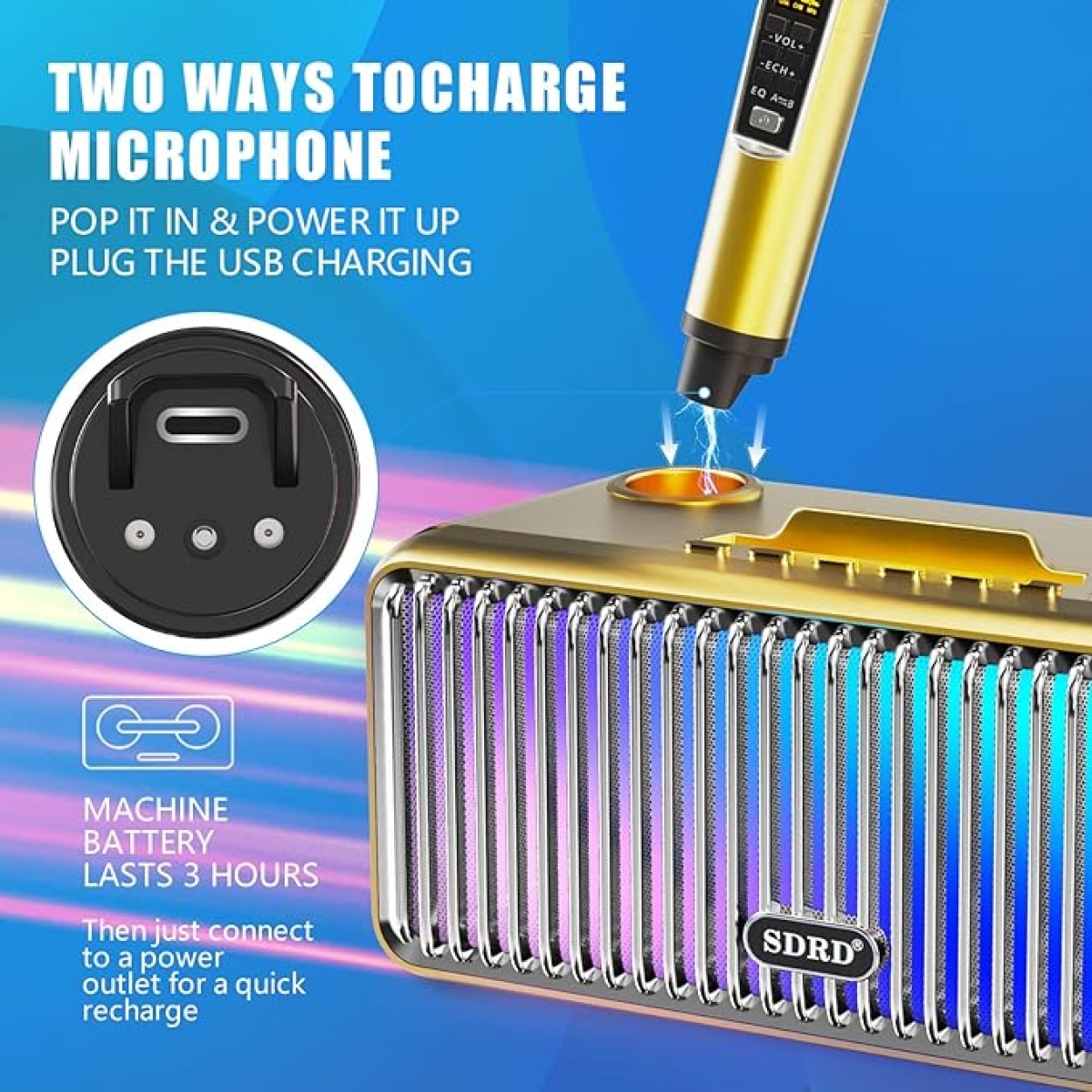 Φορητό Ηχείο Karaoke Bluetooth Με 2 Ασύρματα Μικρόφωνα & LED Φωτισμό SD-319P - Image 8
