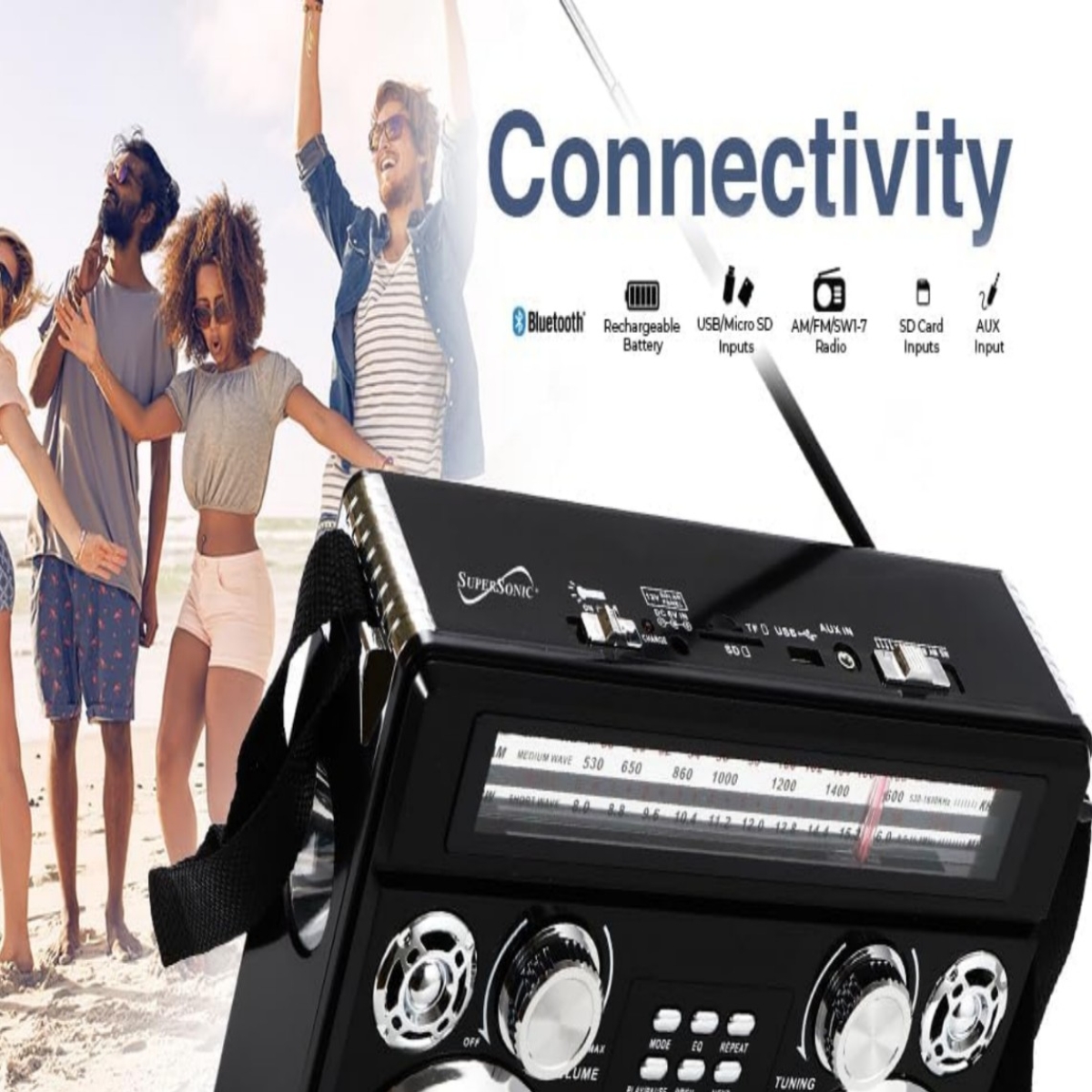 Φορητό Ραδιόφωνο AM/FM/SW Με Bluetooth Και Φακό Waxiba XB-371C - Image 3