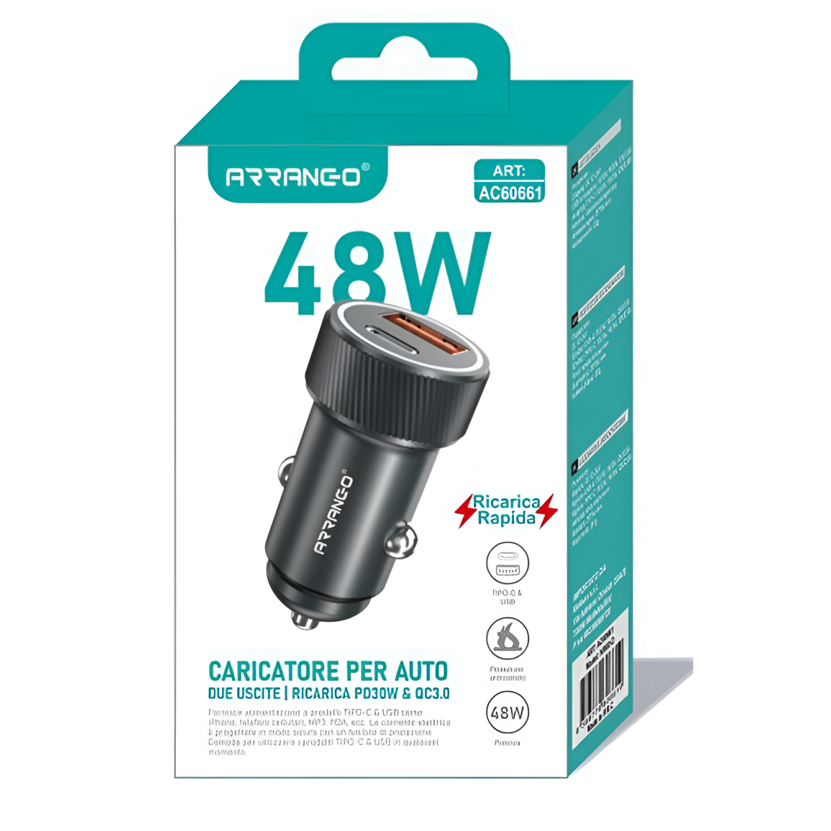 Φορτιστής Αναπτήρα Αυτοκινήτου 48W Με Θύρες USB Και Type-C PD & QC 3.0 Arrango AC60661