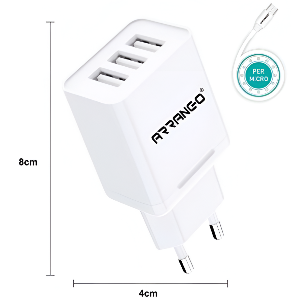 Φορτιστής Με 3 Θύρες USB & Καλώδιο Micro USB 3.1A Arrango AC79811 - Image 3