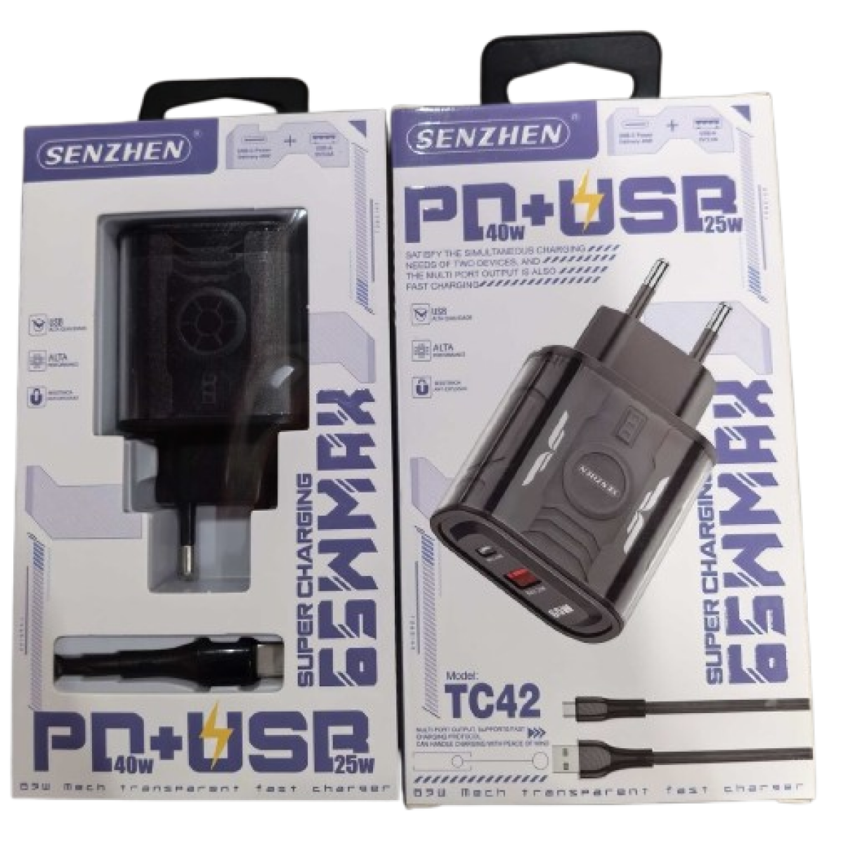 Φορτιστής PD 40W + USB 25W Super Charging 65W Με Καλώδιο Senzhen TC42