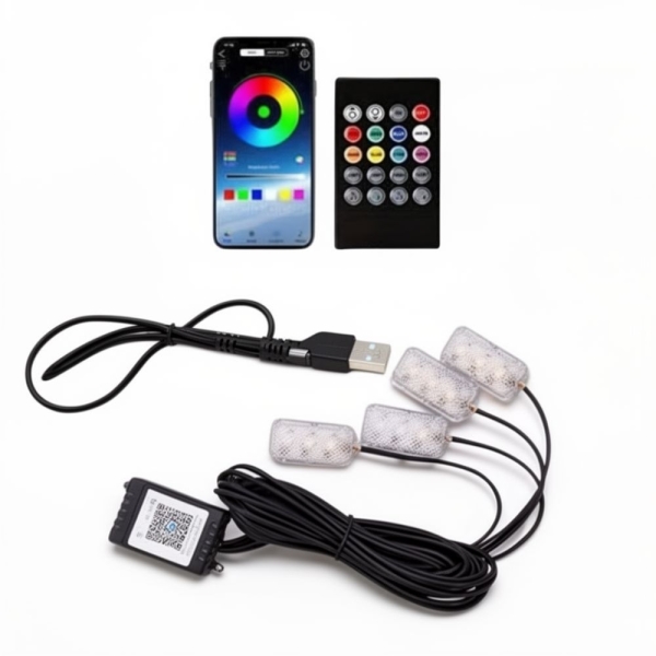 Φώτα Led Εσωτερικού Χώρου Αυτοκινήτου RGB LED με USB - Σετ 4 τμχ Φωτορυθμικό, SDS-28646