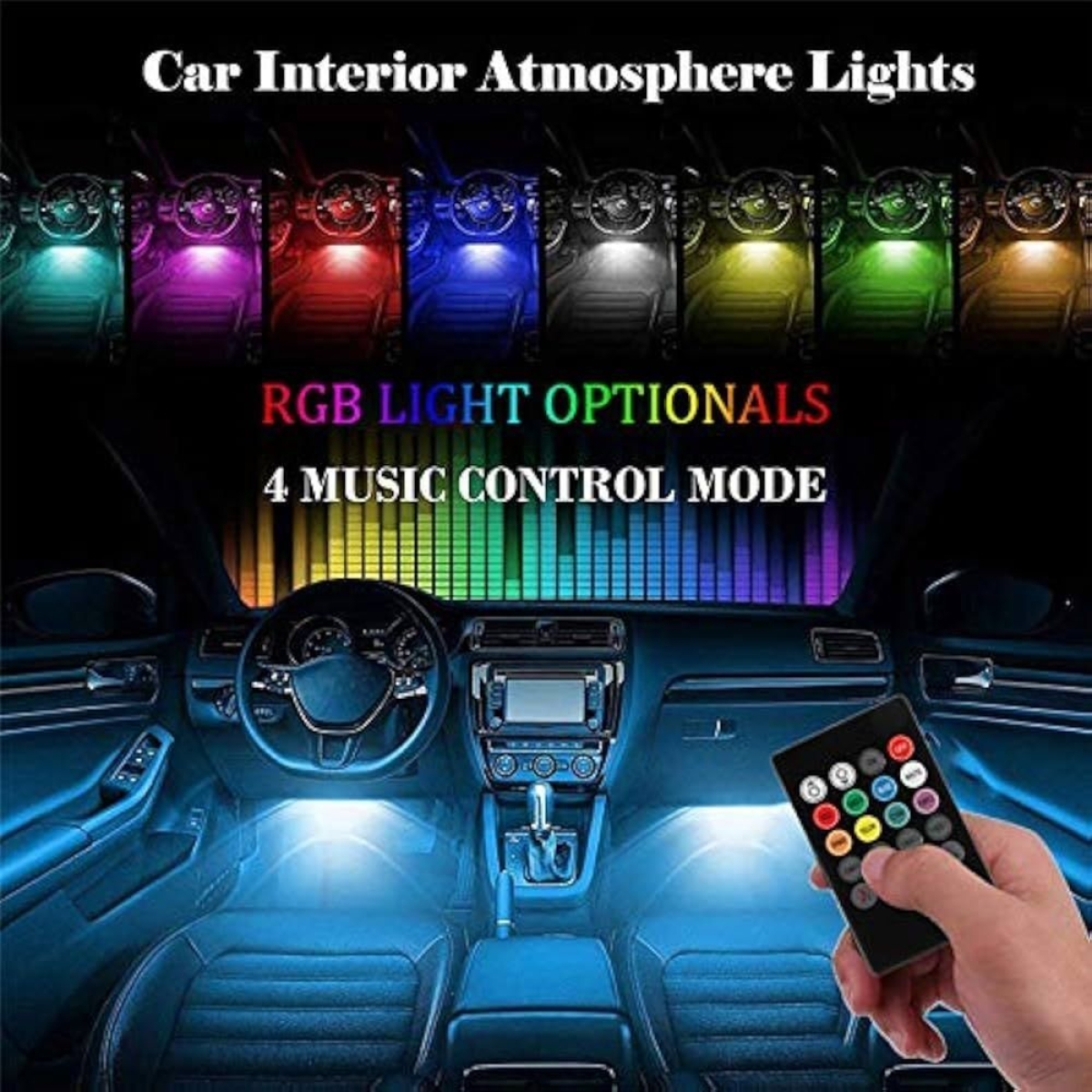 Φώτα Led Εσωτερικού Χώρου Αυτοκινήτου RGB LED με USB - Σετ 4 τμχ Φωτορυθμικό, SDS-28646