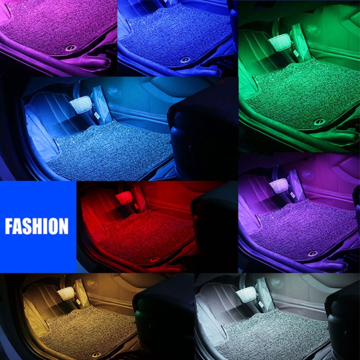Φώτα Led Εσωτερικού Χώρου Αυτοκινήτου RGB LED με USB - Σετ 4 τμχ Φωτορυθμικό, SDS-28646