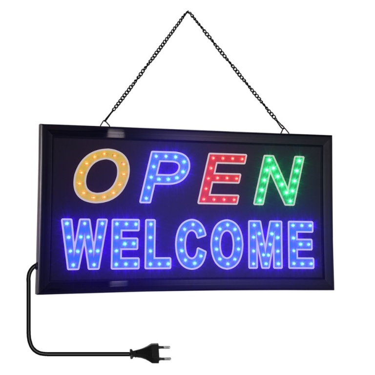 Φωτιζόμενη Πινακίδα Led με Κίνηση OPEN WELCOME Μ48xΠ25xΥ2cm