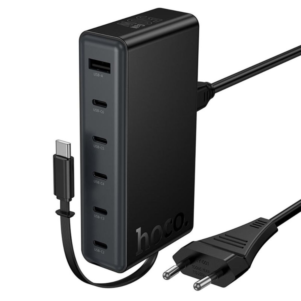 GaN Φορτιστής 50W με Καλώδιο USB-C, 6×USB-C & 1×USB-A Power Delivery – Hoco C151A