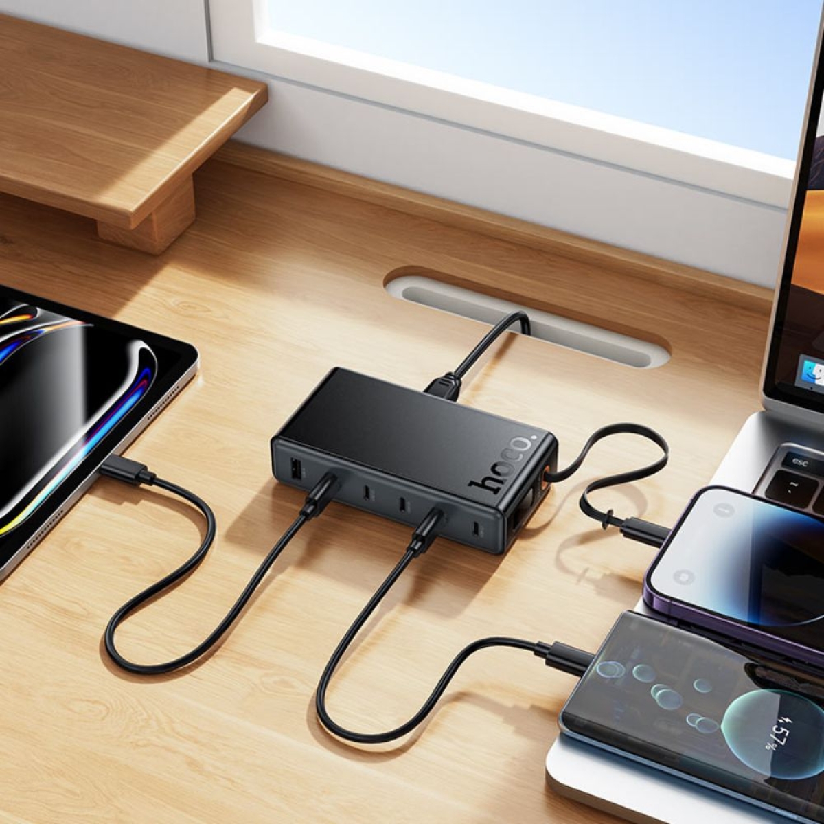 GaN Φορτιστής 50W με Καλώδιο USB-C, 6×USB-C & 1×USB-A Power Delivery – Hoco C151A